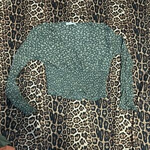 Paper Crane Green Long Sleeve Crop Blouse